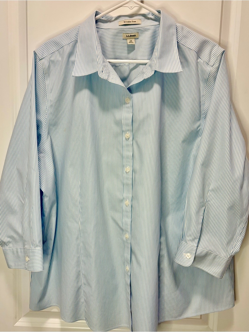 Wrinkle Free 3/4 Sleeve Striped Button Down Blouse